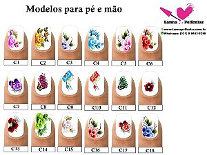 216 Películas de unhas Inspiradas em modelos Artesanais - 18 Cartelas