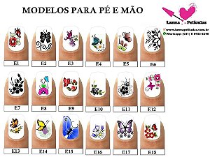 216 Películas de unhas Inspiradas em modelos Artesanais - 18 Cartelas