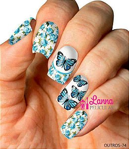 Películas de unhas: Modelo Borboletas Floral Azul