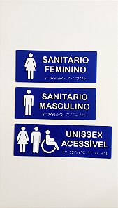 Placa Banheiro Tátil + Braille 25x10cm. e 30x10cm.