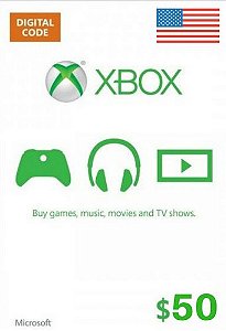 Cartão Presente Xbox Live $50 Dólares - Microsoft Gift Card