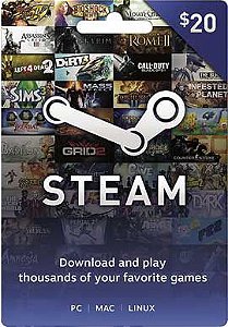 Steam Cartão Pré Pago R$20 Reais - Steam Gift Card