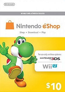 Cartão Nintendo eShop 10 Dólares - 3DS/Wii-U Eshop Cash Card