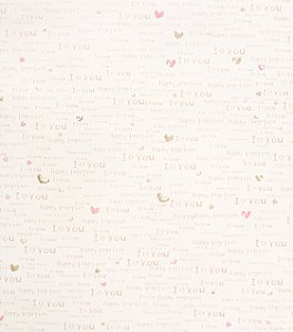 Papel De Parede I Love You Tons De Rosa Com Brilho Estilocor