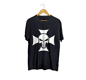 Camiseta Camisa The Punisher Cruz Justiceiro masculino preto
