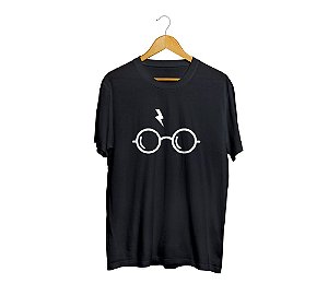 Camiseta Camisa Harry Potter óculos Cicatriz Masculino Preto
