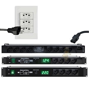 Combo 06 Regua de AC profissional Padrão Rack 1V Voltimetro Verde