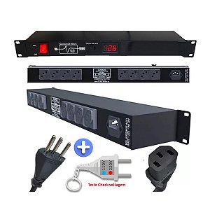 Regua de AC Profissional Padrão Rack 1U 8 Tomadas 10A 2500W Com Cabo Destacavel 1.5M 3X1.0M2