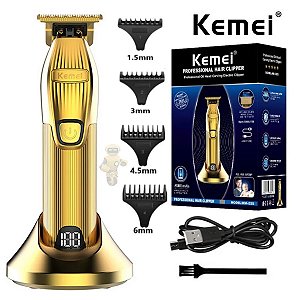 Kemei-Profissional Sem Fio T-Blade Aparador De Cabelos, Recarregável, Portátil, Gold, Cortador De Cabelo, Barbear Para Estilistas, Barbeiro, Corte De Barba