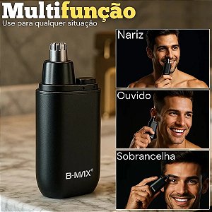 Aparador e Removedor de Pelos Nariz e Orelha Portátil B-Max Recarregável USB Silencioso Resistência à Água Compacto