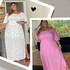 VESTIDO LONGO - ROSA BEBE e BRANCO c/ POÁS  -  Luxo total para quem gosta de elegância e sofisticação. APOSTE NESTE LOOK E ARRASE MUITO!!