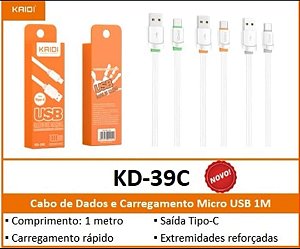 Cabo Usb Tipo-C Kaidi Branco 1 Metro