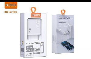 Carregador Kaidi Turbo 20W Lightning Branco