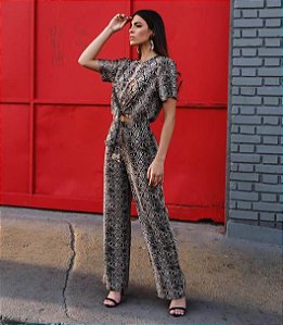 BAZAR - Anemess _ Conjunto Blusa Calça Píton castanho -  TAMANHO  M