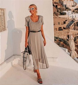 SANTORINI | SAIA MIDI AGNES LUREX - COR: CINZA - Código: KM140982
