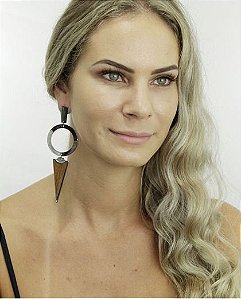 Maxi brinco de metal grafite com madeira Nápoles