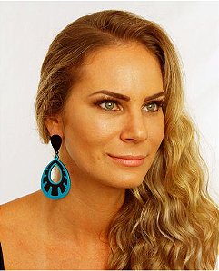 Maxi brinco acrílico preto e turquesa Portal