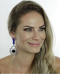 Maxi brinco grafite e azul com strass preto Mirela