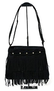 Bolsa de Franja de Camurça Preta
