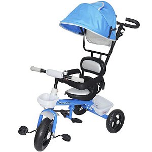 Triciclo Infantil Aço com Capota Azul - Importway