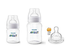 Kit Mamadeiras Anti-Colic 125 e 260ml + Bico 4 - Philips Avent