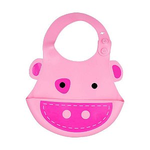 Babador Cata Migalhas Silicone Porquinho Rosa - Kababy