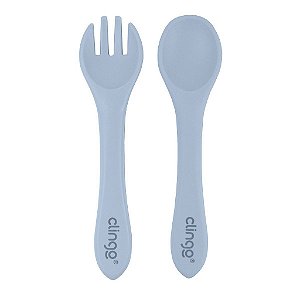 Kit Garfo e Colher Silicone Azul - Clingo