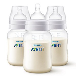 Kit 3 Mamadeiras Anticólica 260ml Philips Avent Transparente