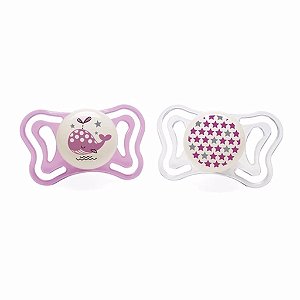 Chupeta de Silicone Physio Light Lumi 0 a 6 meses 2 Unidades Chicco Branco e Rosa