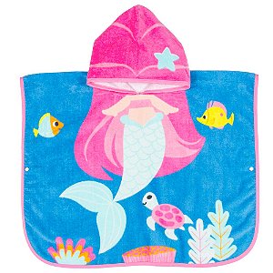 Toalha Poncho Aventuras Sereia Rosa - Buba