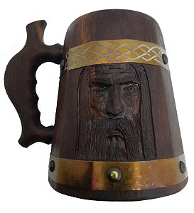 Caneca Medieval Madeira - Imbuia - Odin - Vikings - Hidromel - Cerveja