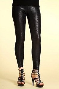 Legging Wet Look Preta Estampa Crocodilo Alto Relevo, Tam. M