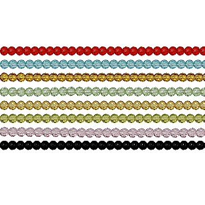 11-0017 - Fio de Bolas de Vidro Facetadas Coloridas 4mm