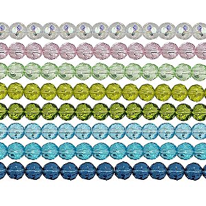 11-0015 - Fio de Bolas de Vidro Facetadas Coloridas 8mm