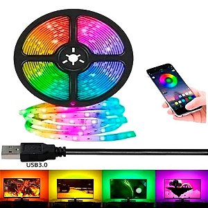 Fita Led Rgb 5050 app e controlar pelo cel Para Tv Pc Carro 5 m