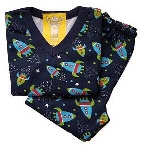 Pijama Infantil Flanelado - 4 ao 8 - Foguete
