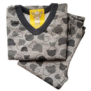 Pijama Infantil Flanelado - 4 ao 8 - Ursinho Cinza