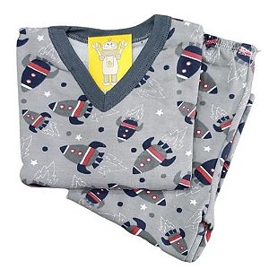 Pijama Infantil Flanelado - 1 ao 3 - Foguete Cinza