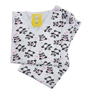 Pijama Infantil Flanelado - 4 ao 8 - Panda Branco