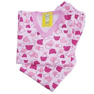 Pijama Infantil Flanelado - 4 ao 8 - Ursinho Rosa