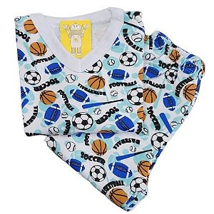 Pijama Infantil Flanelado - 4 ao 8 - Esportes Azul