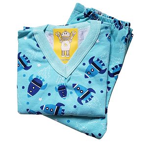 Pijama Infantil Flanelado - 1 ao 3 - Foguete Céu