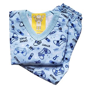 Pijama Infantil Flanelado - 1 ao 3 - Gamer Azul