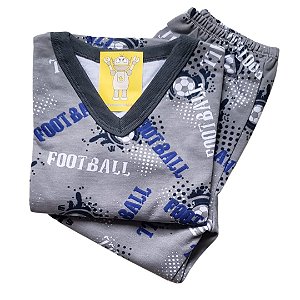 Pijama Infantil Flanelado - 1 ao 3 - Football Cinza