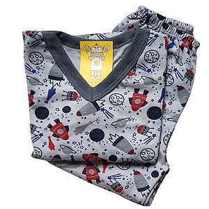 Pijama Infantil Flanelado - 4 ao 8 - Espacial Cinza