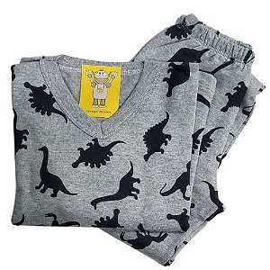 Pijama Infantil Flanelado - 4 ao 8 - Dinos Cinza