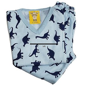 Pijama Infantil Flanelado - 4 ao 8 - Dinos Azul