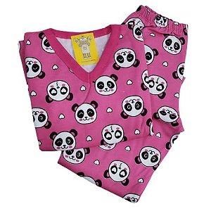 Pijama Infantil Flanelado - 4 ao 8 - Panda Lovers Pink