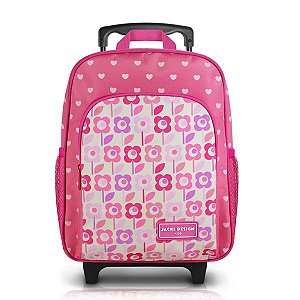 Mochila Infantil Pequena com Rodinhas Sapeka - Flor Rosa