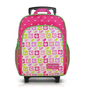 Mochila Infantil Pequena com Rodinhas Sapeka - Flor Pink